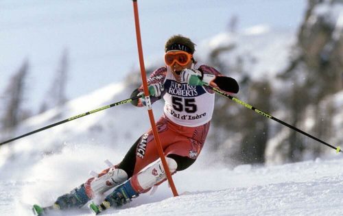 Sébastien Amiez lors d'une compétition à Val d'Isère (sebastien-amiez-en-1993-photo-agence-zoom)
